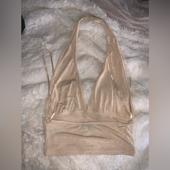 MIXED THREADS Gold Backless Halter L - Picture 3 of 3
